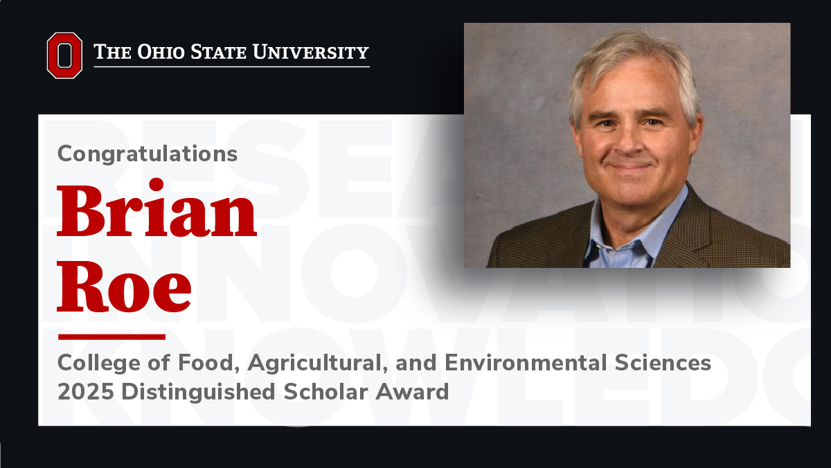  Brian E. Roe, PhD, the Van Buren Professor and associate chair in the College of Food, Agriculture and Environmental Sciences’ Department of Agricultural, Environmental and Development Economics, has earned The Ohio State University 2025 Distinguished Scholar Award.