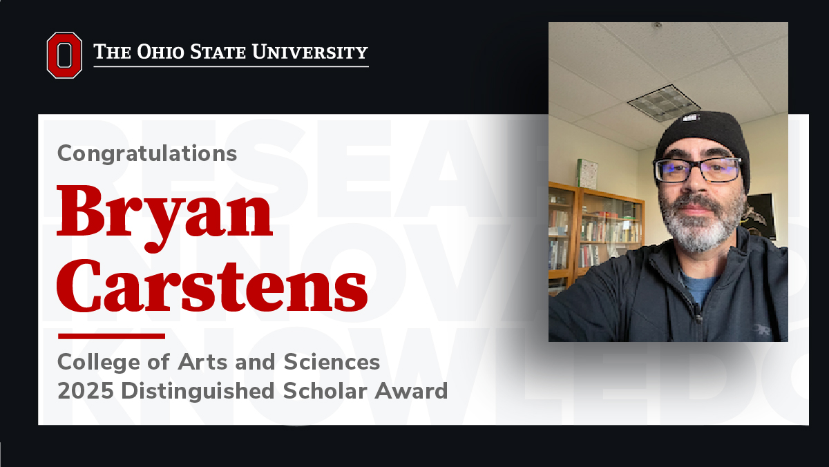 Bryan Carstens, professor in the College of Arts and Sciences Department of Evolution, Ecology and Organismal Biology, has earned The Ohio State University 2025 Distinguished Scholar Award.