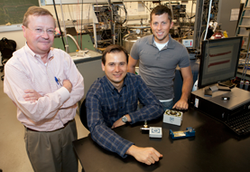 Joseph Heremans, Roberto Myers, and Christopher Jaworski in the lab. Photo courtesy of Kevin Fitzsimons