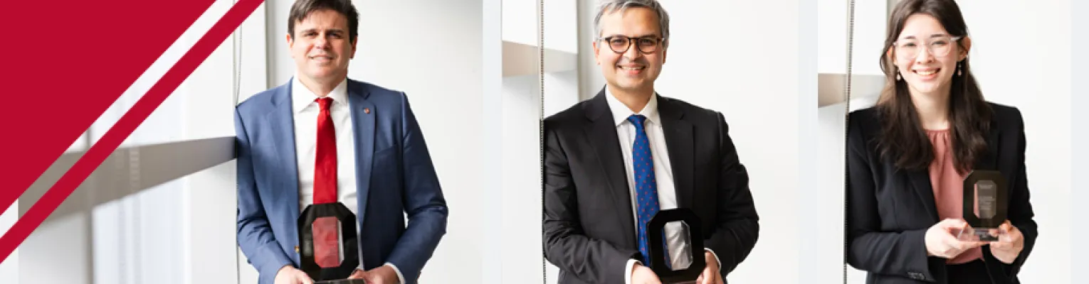 Luiz Meirelles, Akshay Sood and Hannah Myers holding their innovator awards