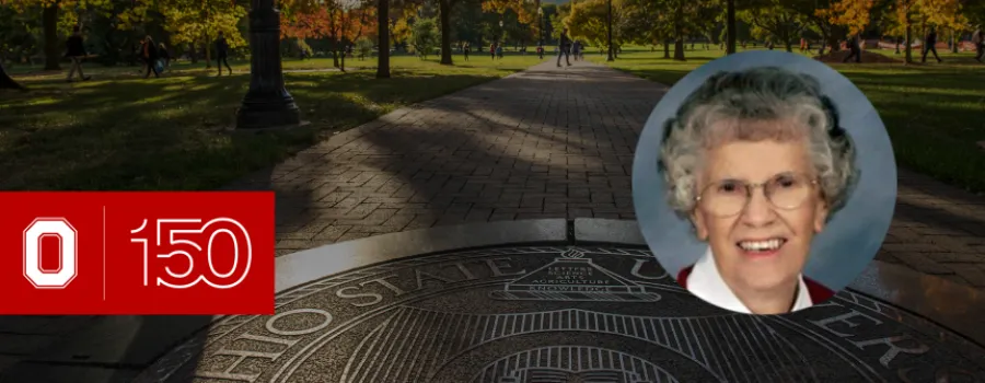 Photo of the Ohio State seal with inset photo of Velma