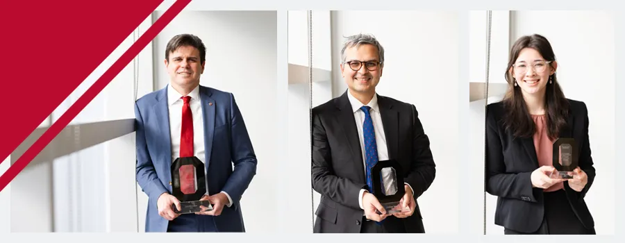 Luiz Meirelles, Akshay Sood and Hannah Myers holding their innovator awards