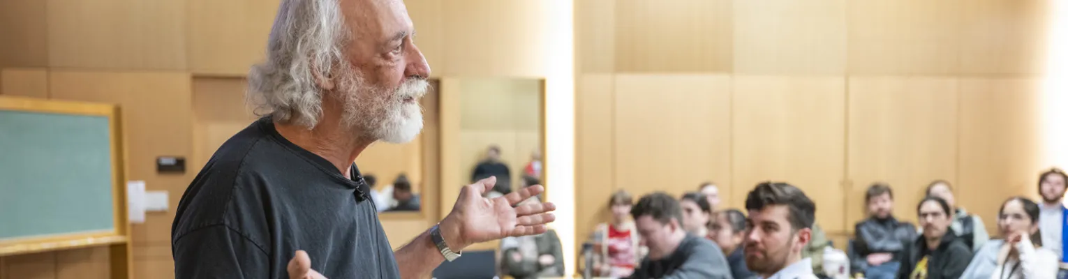 Nobel laureate and professor emeritus Pierre Agostini during an informal gathering with students in the Department of Physics.