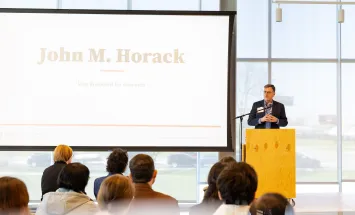 John Horack speaks to a crowd