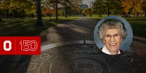 Photo of the Ohio State seal with inset photo of Velma