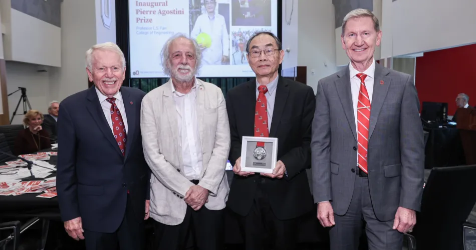 Board of Trustees Chairman John Zeiger, Pierre Agostini, Liang-Shih Fan and President Carter with the Pierre Agostini Prize
